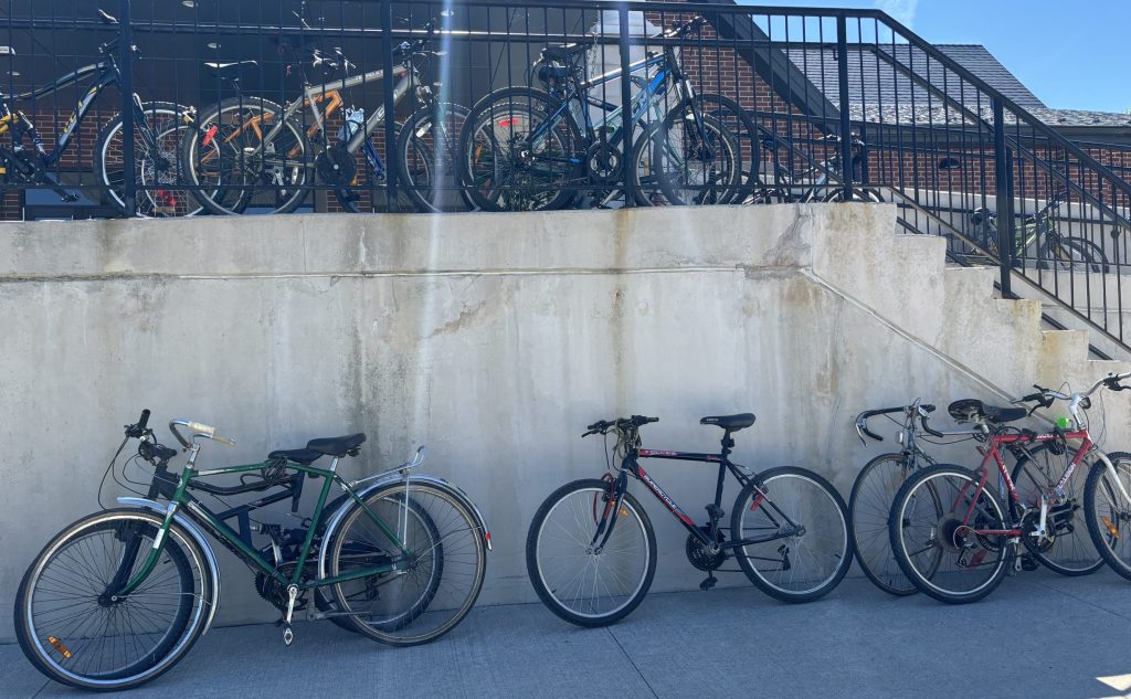 Migrant Worker Bicycles lined up in front of church